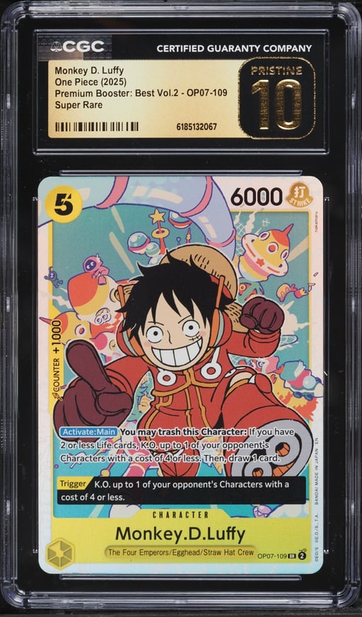 2025 One Piece Premium Booster Best Vol. 2 SR Monkey D. Luffy #OP07-109 CGC 10 PRISTINE