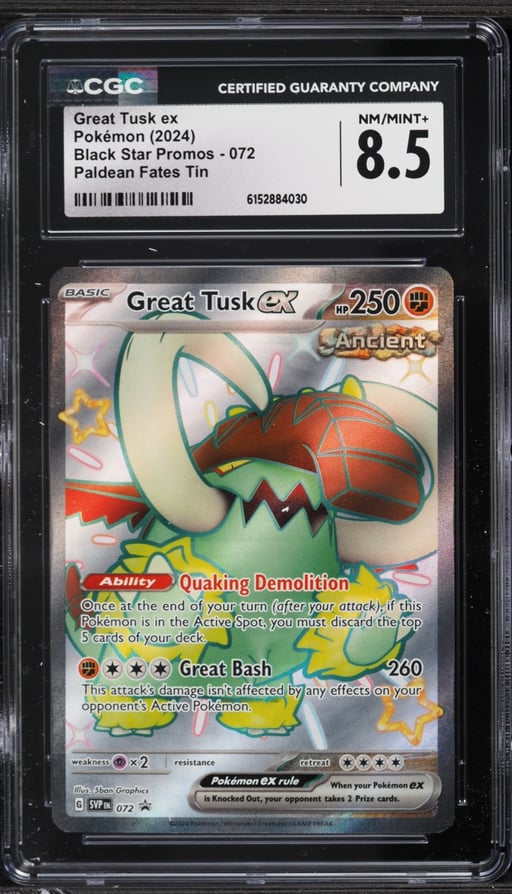2024 Pokemon Scarlet & Violet Promo Paldean Fates Tin Full Art Great Tusk ex #72 CGC 8.5 NM-MT+