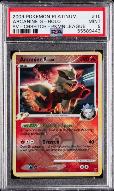 2009 POKEMON PLATINUM SUPREME VICTORS CROSSHATCH #15 ARCANINE G-HOLO PSA 9