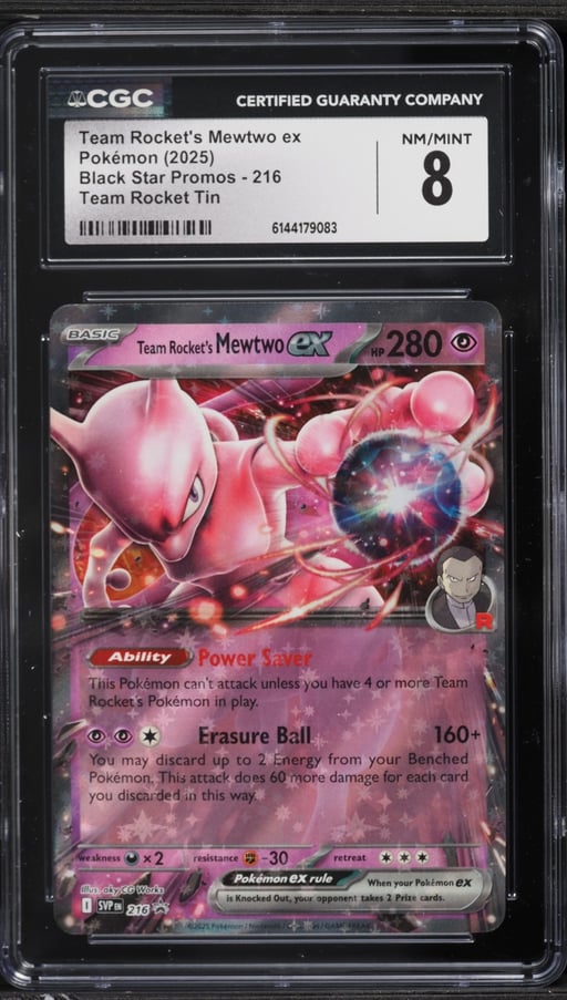 2025 Pokemon Scarlet & Violet Promo Rocket Tin Holo Team Rocket's Mewtwo EX #216 CGC 8 NM-MT