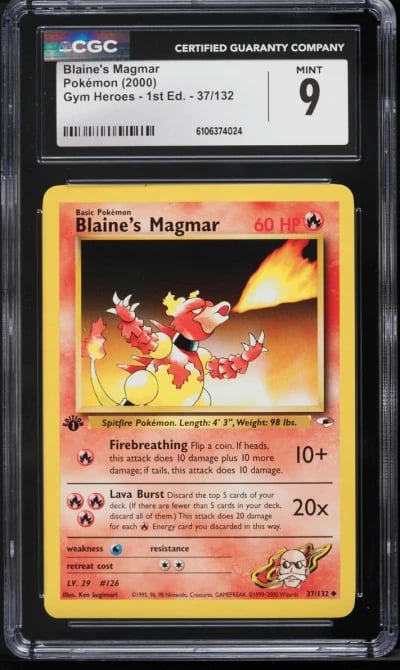 2000 Pokemon Gym Heroes 1st Edition Blaine's Magmar #37 CGC 9 MINT