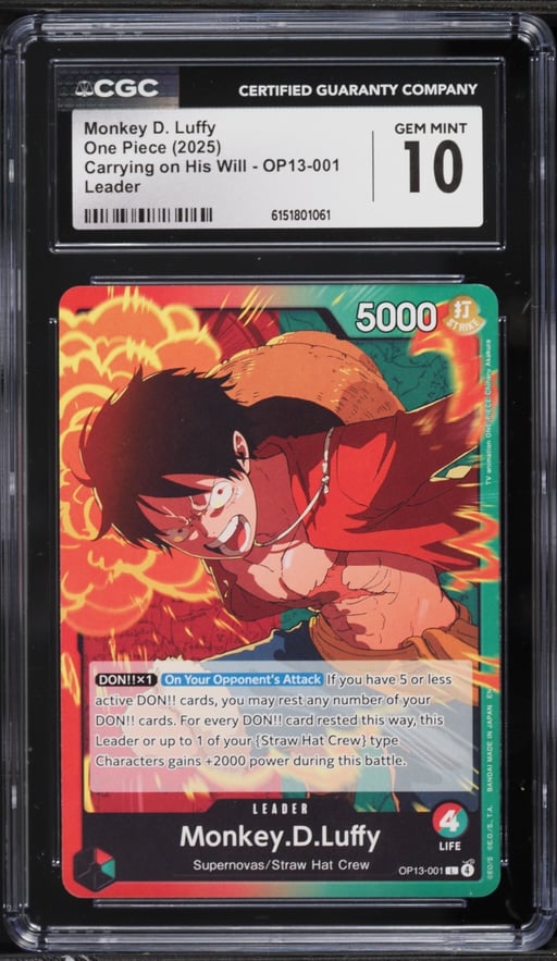 2025 One Piece Carrying On His Will Leader Monkey D. Luffy #OP13-001 CGC 10 GEM MINT