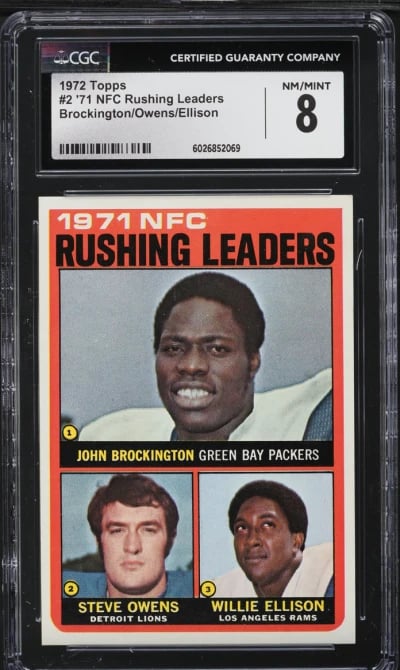 1972 Topps Football '71 NFC Rushing LDRS Brockington Owens Ellison #2 CGC 8