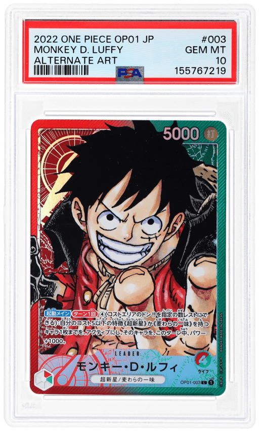 2022 One Piece Romance Dawn Japanese Alternate Art Monkey D. Luffy #OP01003 PSA 10