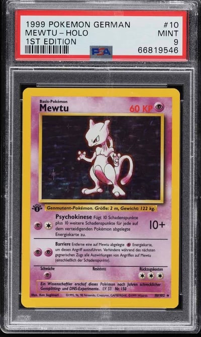 1999 Pokemon German Base Set 1st Edition Holo Mewtwo Mewtu #10 PSA 9 MINT