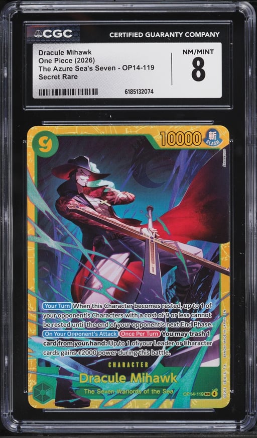 2026 One Piece The Azure Sea's Seven SEC Dracule Mihawk #OP14-119 CGC 8 NM-MT