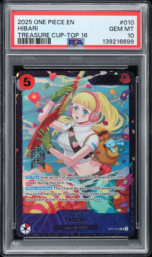 2025 One Piece Treasure Cup Top 16 SR Hibari #OP11-010 PSA 10 GEM MINT