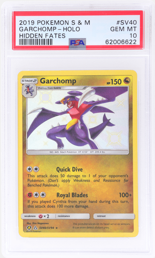 2019 Pokemon Sun and Moon Hidden Fates Shiny Vault Holo Garchomp #SV40 PSA 10