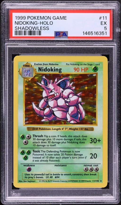 1999 Pokemon Base Set Shadowless Holo Nidoking #11 PSA 5 EX
