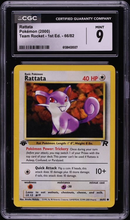 2000 Pokemon Team Rocket 1st Edition Rattata #66 CGC 9 MINT