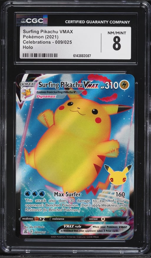 2021 Pokemon Sword & Shield Celebrations Full Art Surfing Pikachu VMAX #9 CGC 8 NM-MT