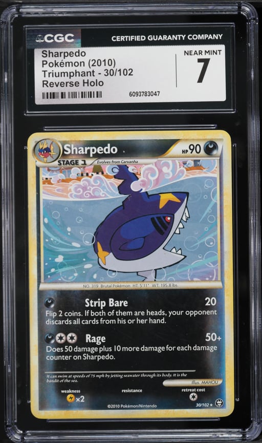 2010 Pokemon HeartGold & SoulSilver Triumphant Reverse Holo Sharpedo #30 CGC 7 NRMT