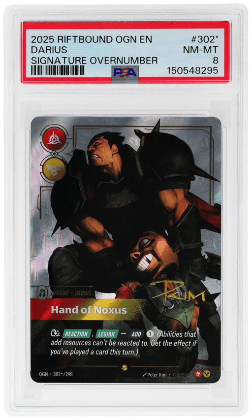 2025 Riftbound League of Legends Origins Signature Overnumber Darius #302* PSA 8