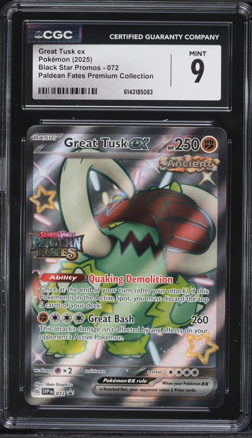 2025 Pokemon Scarlet & Violet Promo Paldean Fates Premium Full Art Great Tusk EX #72 CGC 9 MINT