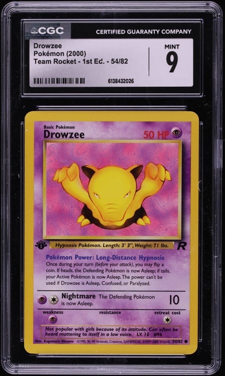 2000 Pokemon Team Rocket 1st Edition Drowzee #54 CGC 9 MINT