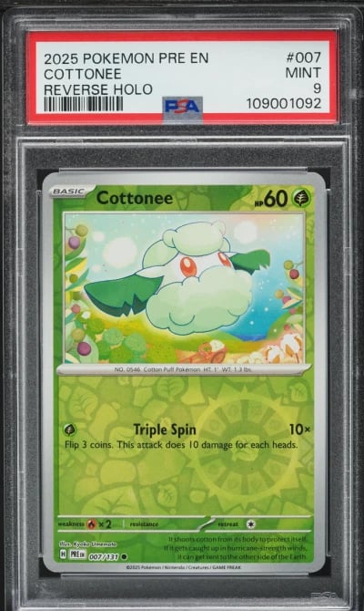 2025 Pokemon SV Prismatic Evolutions Reverse Holo Cottonee #7 PSA 9 MINT