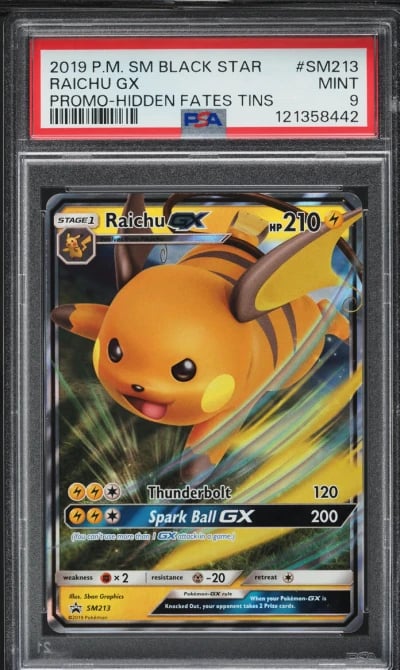 2019 Pokemon SM Black Star Promo Hidden Fates Tin Raichu GX #SM213 PSA 9 MINT