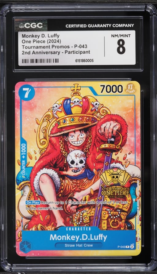 2024 One Piece Promo 2nd Anniversary Participant Monkey D. Luffy #P-043 CGC 8 NM-MT