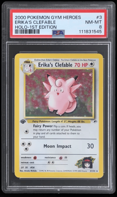 2000 Pokemon Gym Heroes 1st Edition Holo Erika's Clefable #3 PSA 8