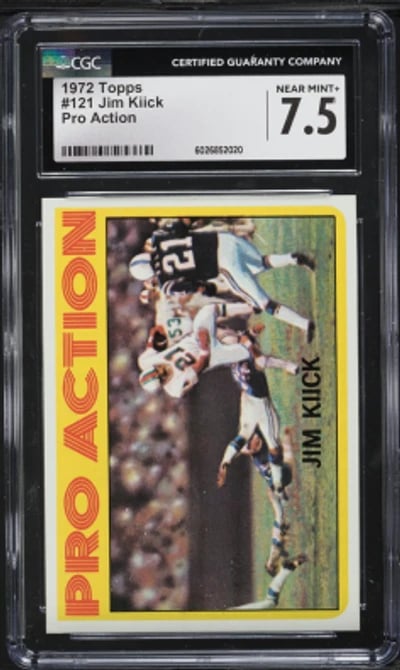 1972 Topps Football Jim Kiick PRO ACTION #121 CGC 7.5 NRMT+