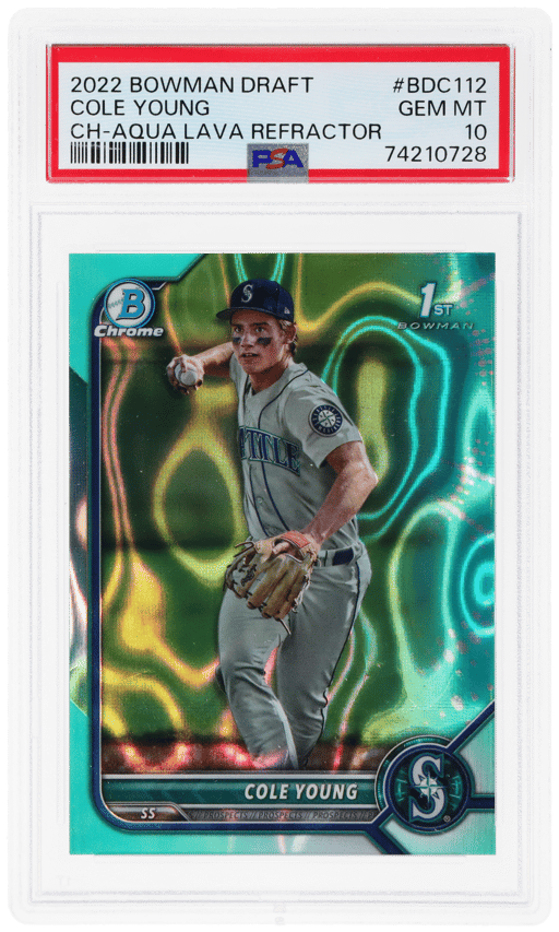 2022 Bowman Draft Chrome Aqua Lava Refractor Cole Young #BDC112 73/199 PSA 10