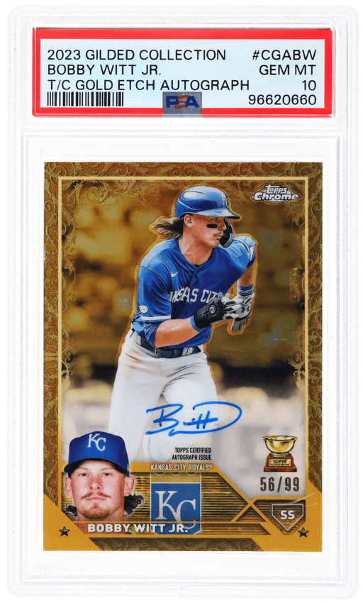 2023 Topps Chrome Gilded Collection Gold Etch Autograph Bobby Witt Jr. #CGABW PSA 10
