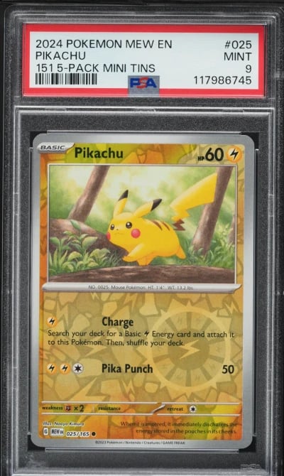 2024 Pokemon Mew En-151 5 Pack Mini Tin Pikachu #025 PSA 9 MINT