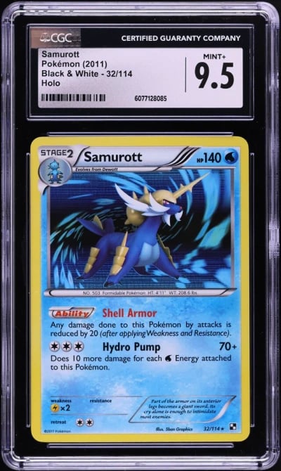 2011 Pokemon Black & White Holo Samurott #32 CGC 9.5 MINT+