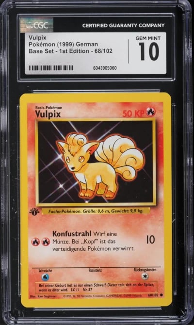 1999 Pokemon German Base Set 1st Edition Vulpix #68 CGC 10 GEM MINT