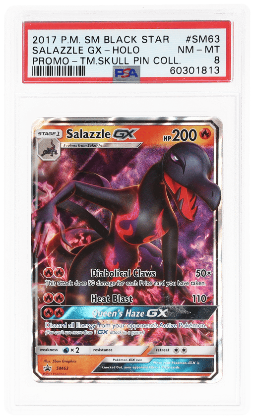 2017 Pokemon Sun and Moon Black Star Promo Team Skull Pin Collection Salazzle Gx #SM63 PSA 8