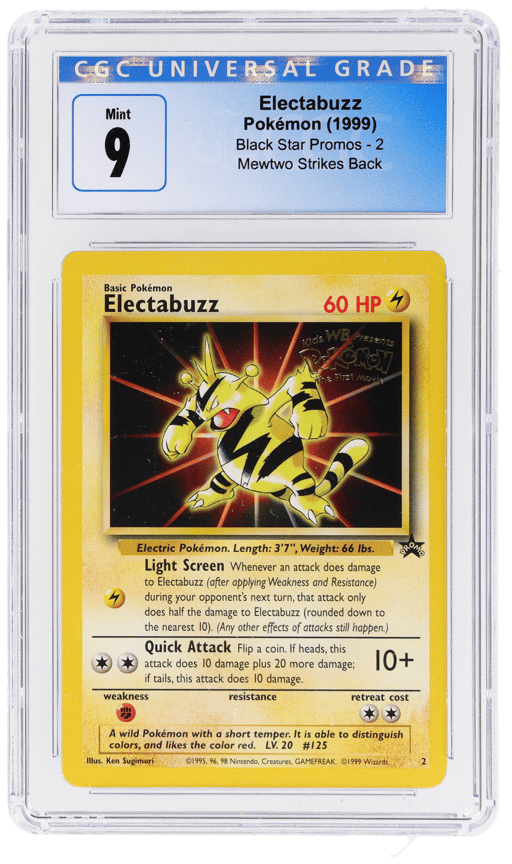 1999 Pokemon Wizards of the Coast Black Star Promo Mewtwo Strikes Back Electabuzz #2 CGC 9