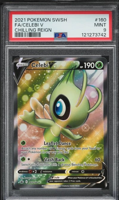 2021 Pokemon Sword & Shield Chilling Reign Full Art Celebi V #160 PSA 9 MINT