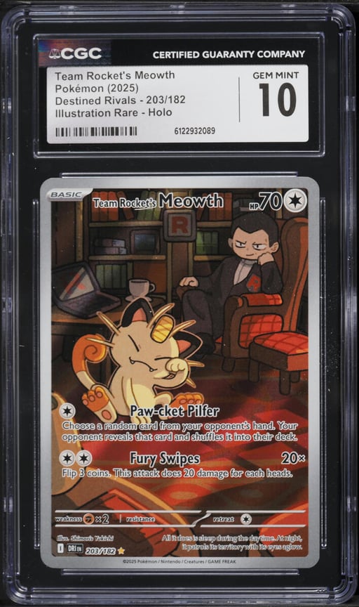 2025 Pokemon Scarlet & Violet Destined Rivals IR Team Rocket's Meowth #203 CGC 10 GEM MINT