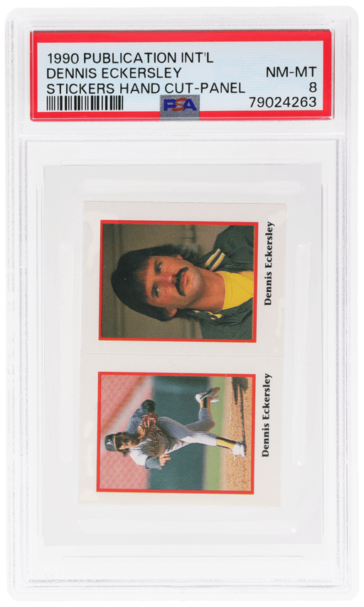 1990 Publication International Stickers Hand Cut Panel Dennis Eckersley PSA 8