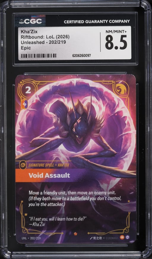 2026 Riftbound League Of Legends LoL Unleashed Epic Kha'Zix #202 CGC 8.5 NM-MT+