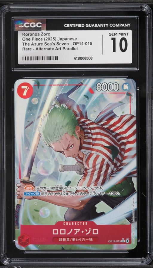 2025 One Piece Japanese The Azure Sea's Seven Alt Art Roronoa Zoro #OP14-015 CGC 10 GEM MINT