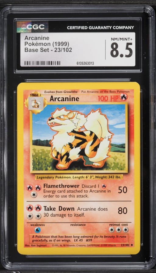 1999 Pokemon Base Set Arcanine #23 CGC 8.5 NM-MT+