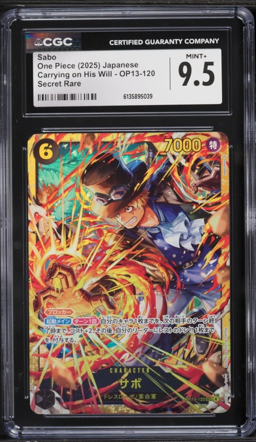 2025 One Piece Japanese Carrying On His Will SEC Sabo #OP13-120 CGC 9.5 MINT+