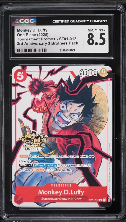 2025 One Piece Promo 3rd Anniversary 3 Brothers Alt Art Monkey D. Luffy #012 CGC 8.5 NM-MT+