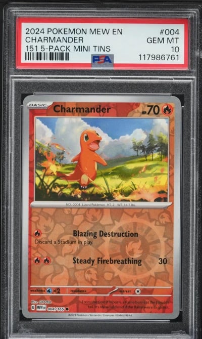 2024 Pokemon Mew En-151 5 Pack Mini Tin Charmander #004 PSA 10 GEM MINT