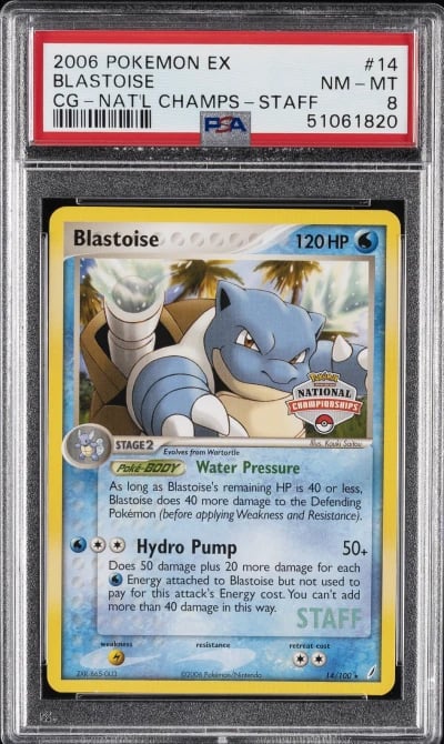 2006 POKEMON EX CRYSTAL GUARDIANS 2007 NAT CHAMPIONSHIPS-STAFF BLASTOISE PSA 8