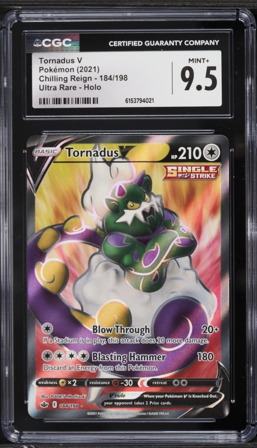 2021 Pokemon Sword & Shield Chilling Reign Full Art Tornadus V #184 CGC 9.5 MINT+