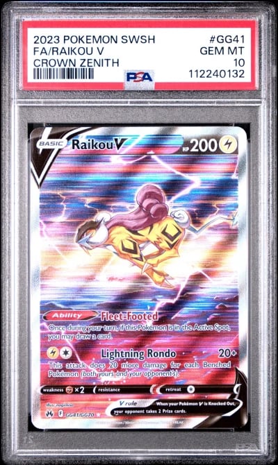 2023 POKEMON SWORD & SHIELD CROWN ZENITH #GG41 FULL ART/RAIKOU V PSA 10