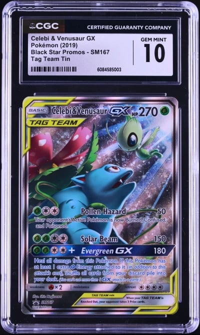 2019 Pokemon SM Promos Tag Team Full Art Celebi & Venusaur GX #SM167 CGC 10 GEM