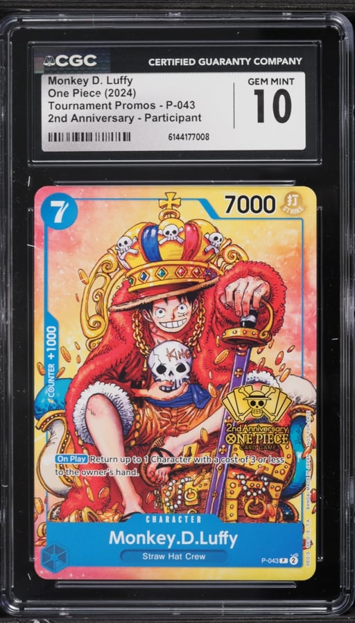 2024 One Piece Tournament Promo 2nd Anniversary Alt Art Monkey D. Luffy #P-043 CGC 10 GEM MINT