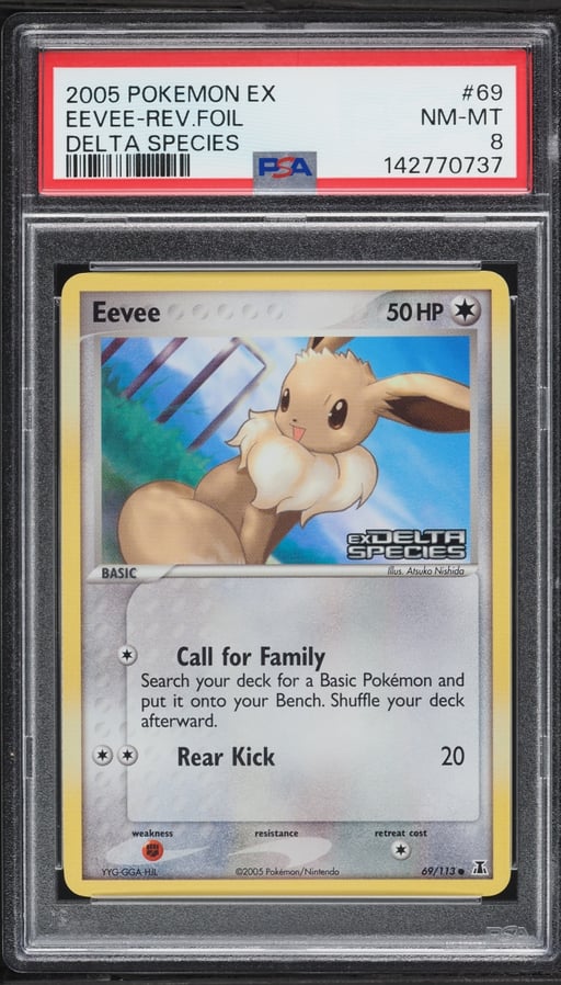 2005 Pokemon EX Delta Species Reverse Holo Eevee #69 PSA 8 NM-MT