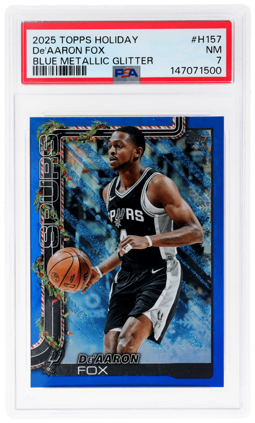 2025 Topps Holiday Blue Metallic Glitter De'Aaron Fox #H157 PSA 7