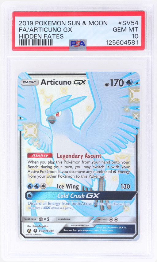 2019 Pokemon Sun and Moon Hidden Fates Articuno Gx #SV54 PSA 10