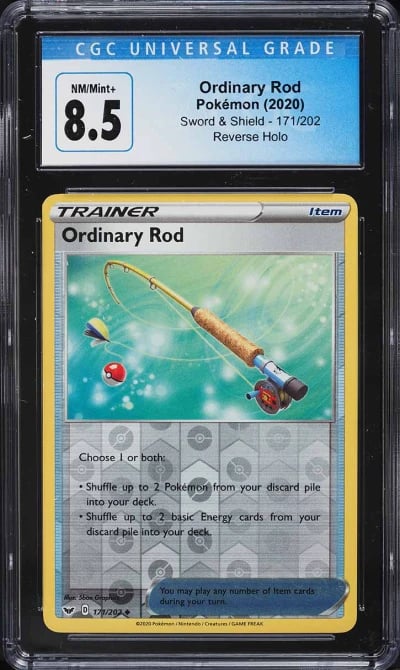2020 Pokemon Sword & Shield Reverse Holo Ordinary Rod #171 CGC 8.5 NM-MT+