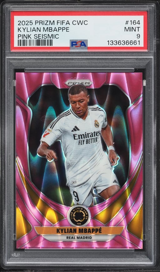 2025 Panini Prizm FIFA Club World Cup Pink Seismic Kylian Mbappe /299 #164 PSA 9 MINT
